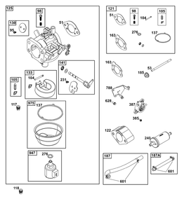 Carburetor And Fuel Supply Group Diagram and Parts List for 305777-0158-G1 200000 - 399999 Briggs and Stratton Engine